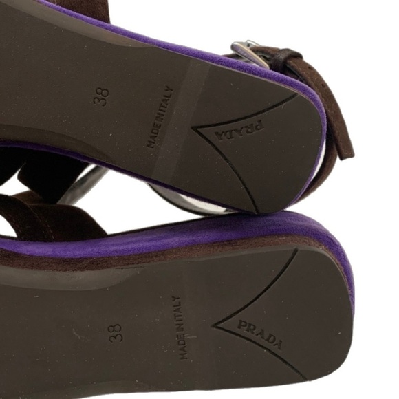 Prada Calzature Donna Ankle Strap Suede Leather Peep Toe Wedge Heel, Brown sz 38 - Picture 9 of 9